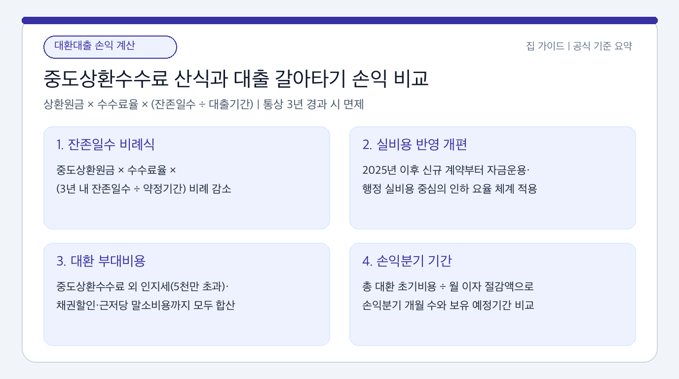 중도상환수수료 잔존일수 계산 공식과 대출 갈아타기 초기비용 대비 이자 절감 비교표