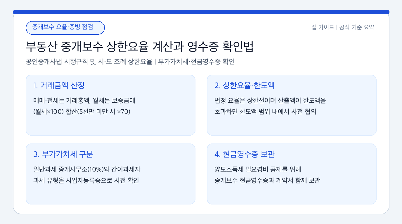 부동산 매매·전월세 중개보수 거래금액 계산법과 상한요율·현금영수증 확인 기준